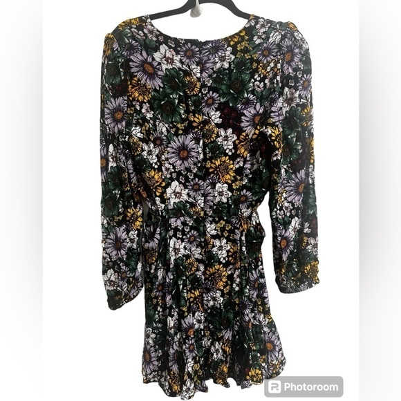 AFRM monna print side cutout long sleeve mini Dress large - Picture 3 of 7